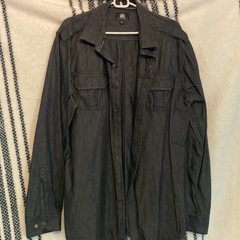 Rock & Republic black denim button down 2XL